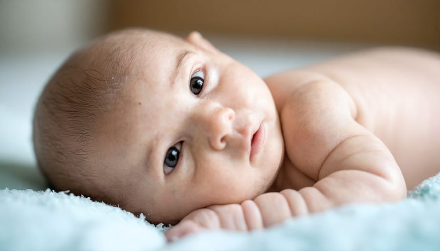 Mother breastfeeding infant in natural home setting with soft lighting