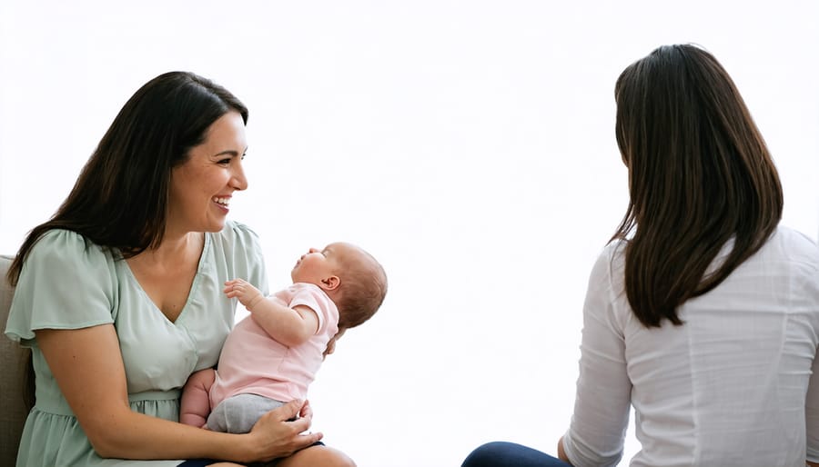Mothers participating in postpartum mental health support group therapy session